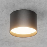 Ceiling light fixture with a gray shade on a concrete wall background
